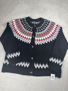 Style & Co Womens XL Fair Isle Cardigan sweater black Red Nordic Button FrontNWT